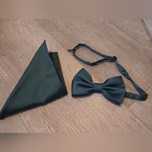 Mens Green Birdy Grey Bowtie And Pocket Square